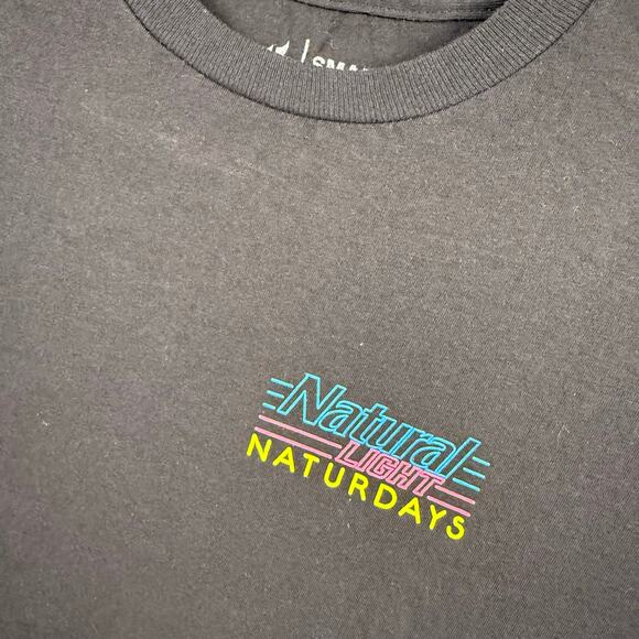 Natural Light Beer Adult T Shirt Black Turquoise Pink Flamingo Size Small 396 - Picture 3 of 6